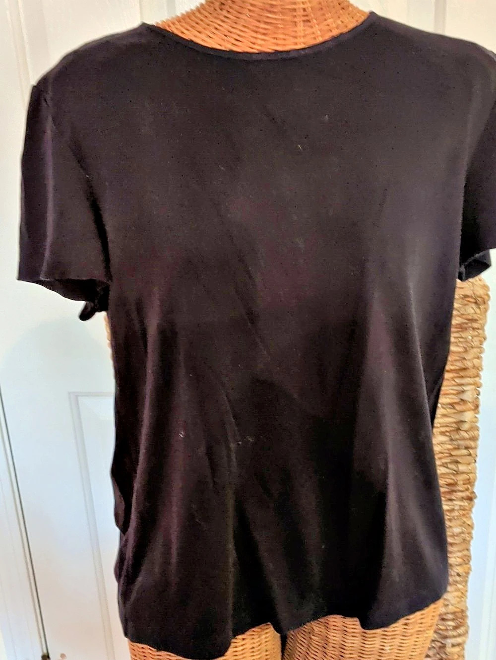 JM Collection Solid Short-Sleeve Scoop Neck Top Black XL